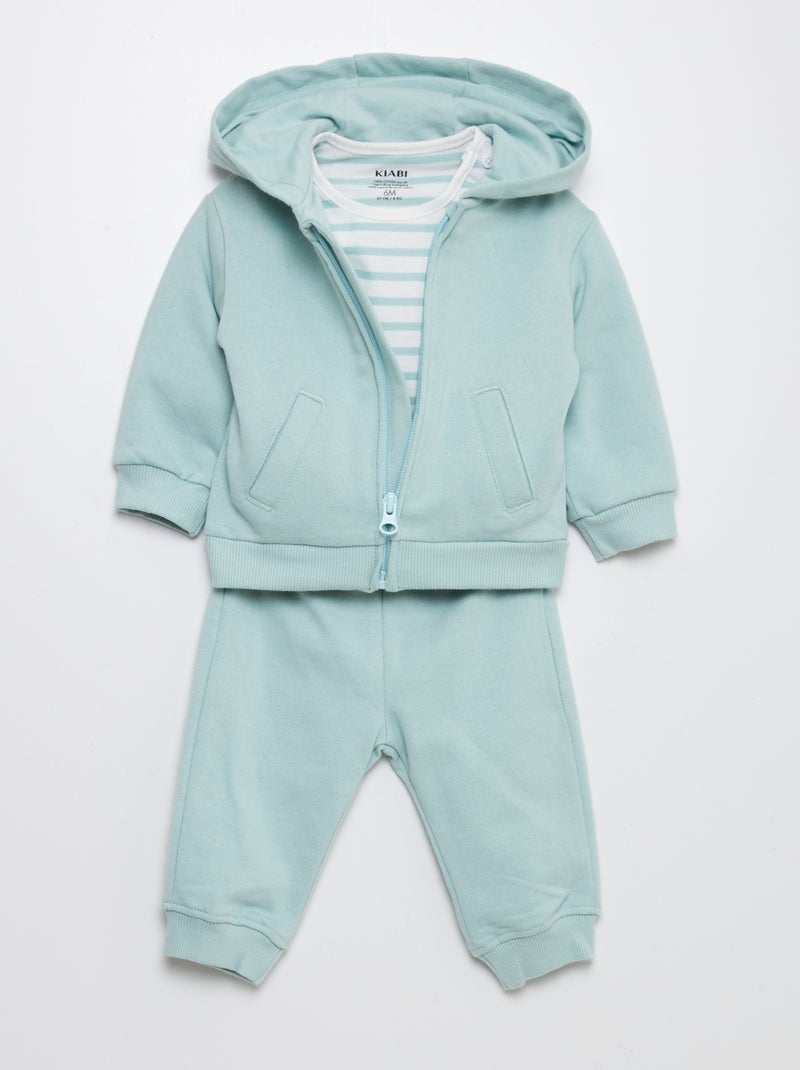 Conjunto sweatshirt + calças + t-shirt - 3 peças Verde - Kiabi