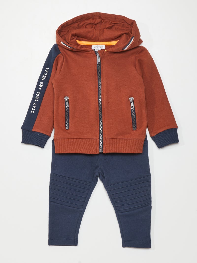 Conjunto sweatshirt com capuz + calças - 2 peças LARANJA - Kiabi