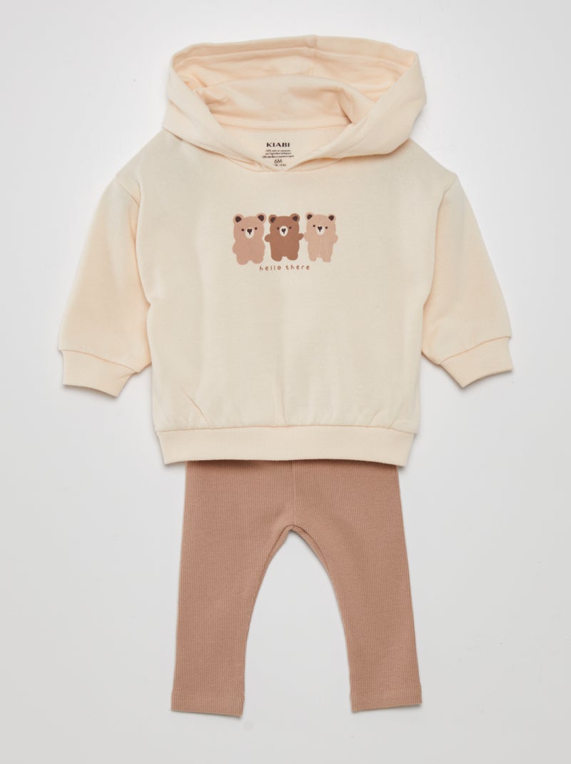 Conjunto sweatshirt com capuz + leggings - 2 peças BEGE - Kiabi