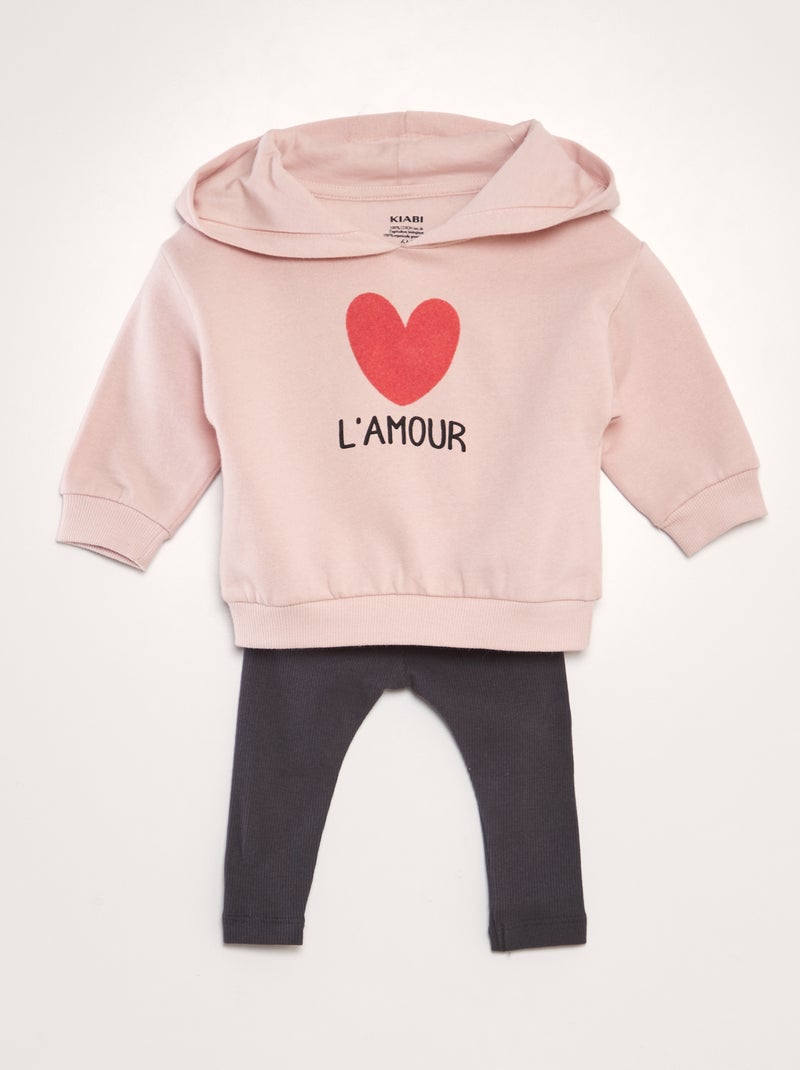 Conjunto sweatshirt com capuz + leggings - 2 peças ROSA - Kiabi