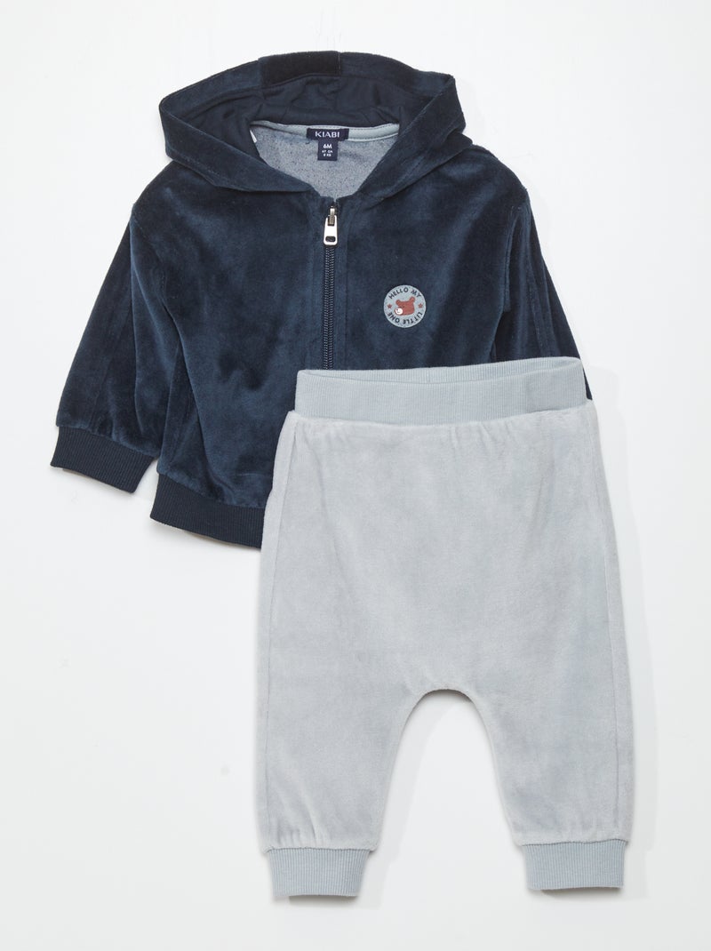 Conjunto sweatshirt com fecho + calças - 2 peças AZUL - Kiabi