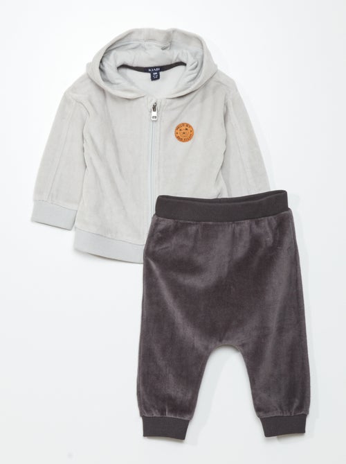 Conjunto sweatshirt com fecho + calças - 2 peças - Kiabi