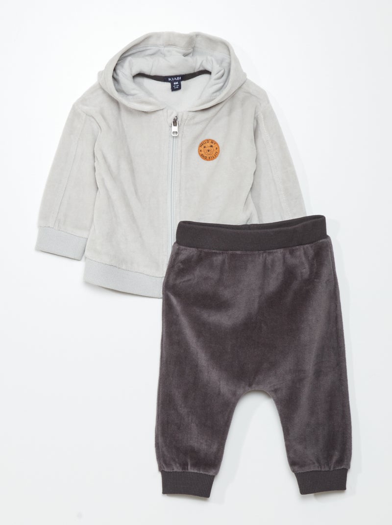 Conjunto sweatshirt com fecho + calças - 2 peças CINZA - Kiabi
