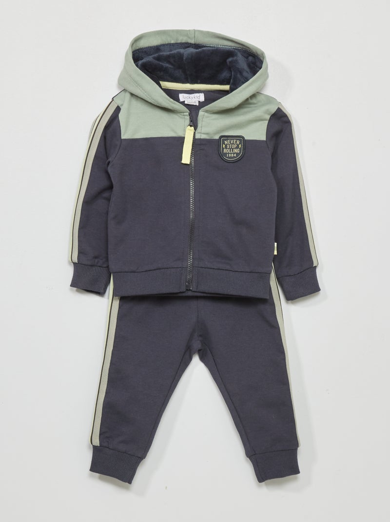Conjunto sweatshirt com fecho + calças de fato de treino - 2 peças AZUL - Kiabi