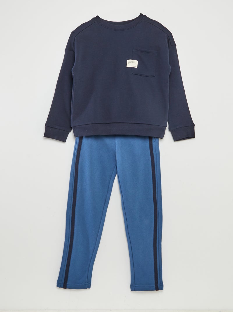Conjunto sweatshirt de gola redonda + calças de fato de treino  - 2 peças AZUL - Kiabi