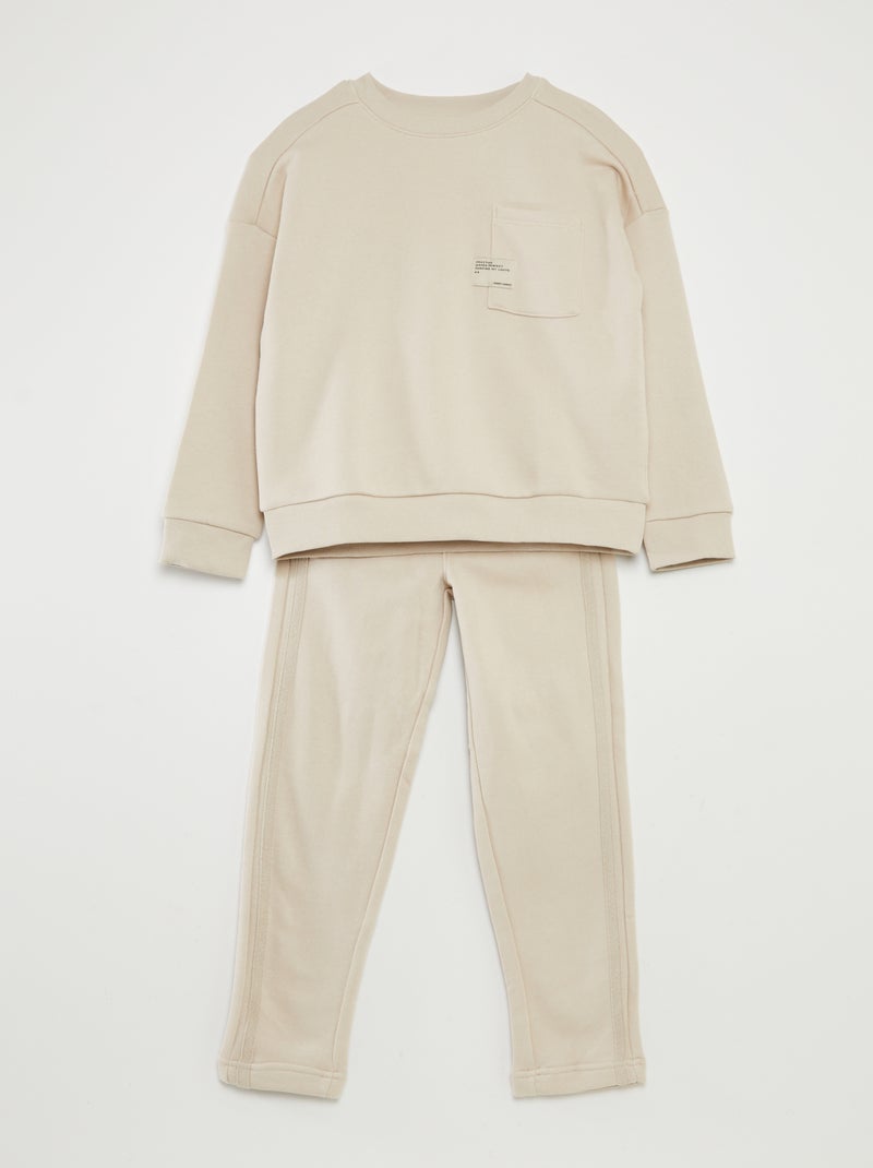 Conjunto sweatshirt de gola redonda + calças de fato de treino  - 2 peças BEGE - Kiabi