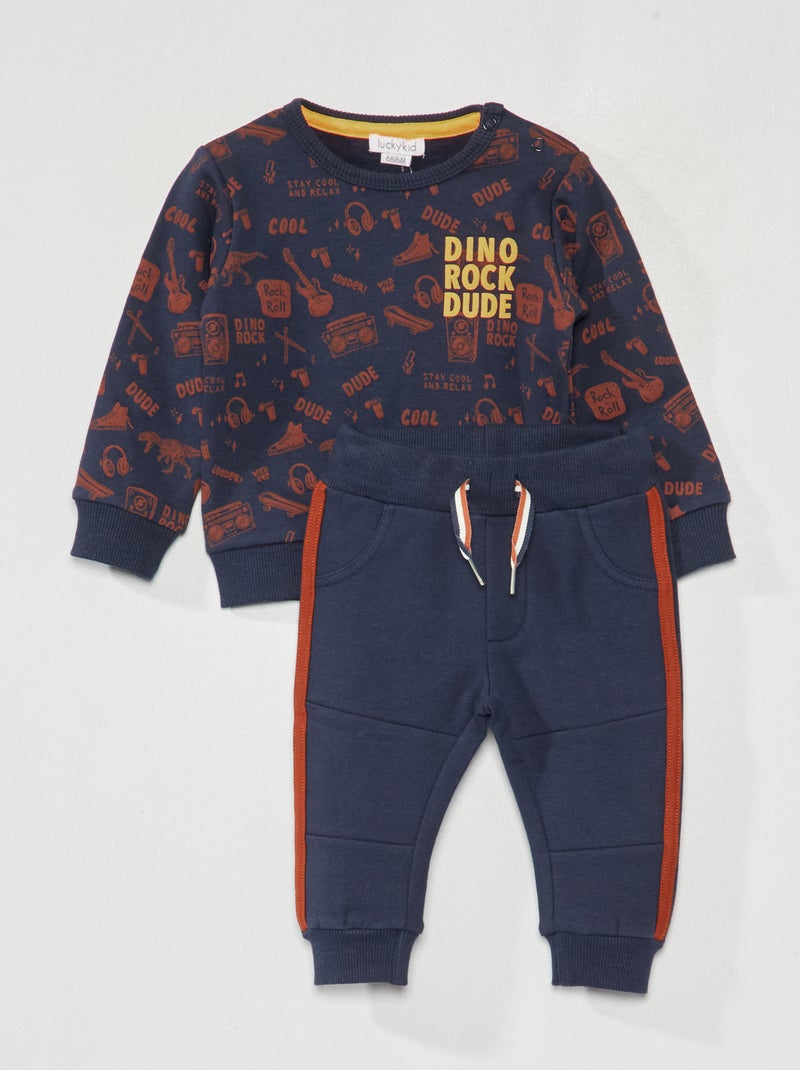 Conjunto sweatshirt de manga comprida + calças - 2 peças AZUL - Kiabi