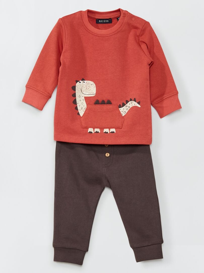 Conjunto sweatshirt 'dinossauro' + calças LARANJA - Kiabi