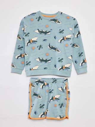 Conjunto sweatshirt em French Terry + calções - 2 peças