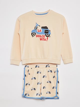 Conjunto sweatshirt em French Terry + calções - 2 peças