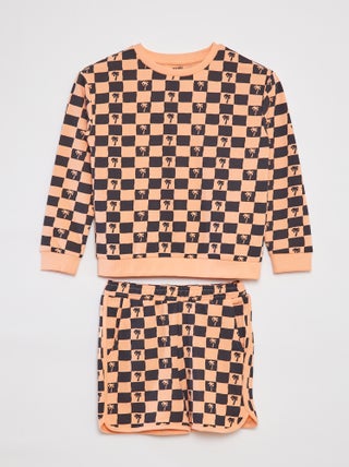 Conjunto sweatshirt em French Terry + calções - 2 peças