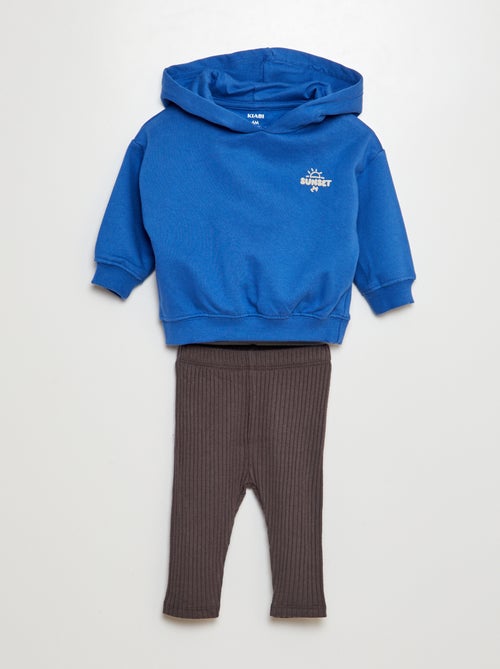 Conjunto sweatshirt em moletão + leggings nervuradas - 2 peças - Kiabi