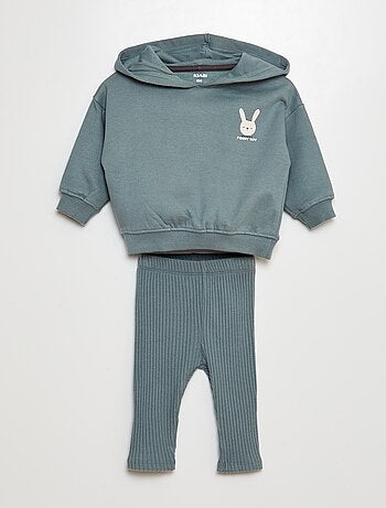 Conjunto sweatshirt em moletão + leggings nervuradas - 2 peças