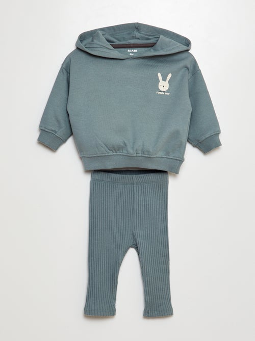 Conjunto sweatshirt em moletão + leggings nervuradas - 2 peças - Kiabi