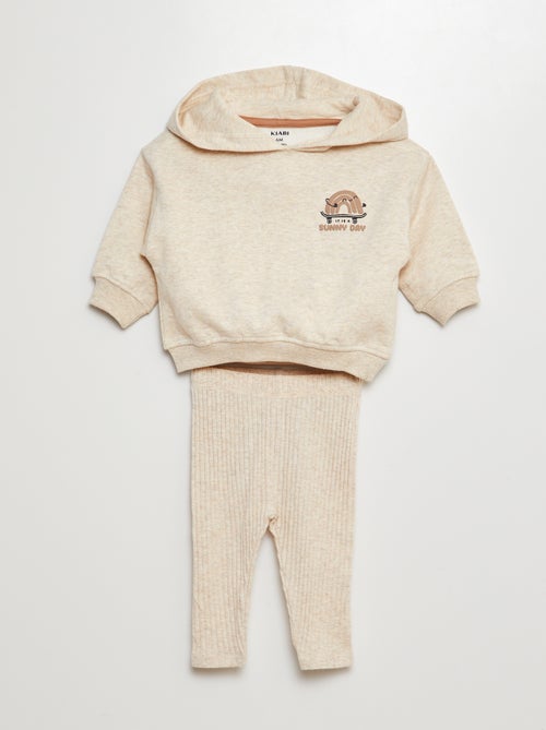 Conjunto sweatshirt em moletão + leggings nervuradas - 2 peças - Kiabi