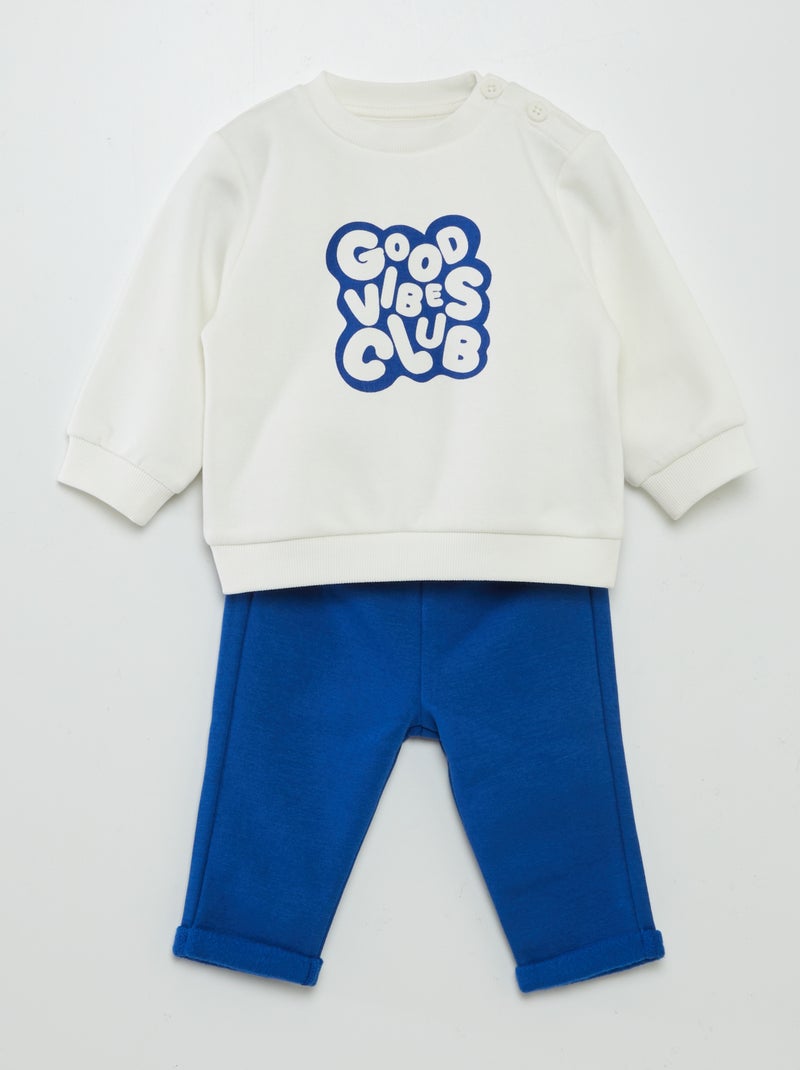 Conjunto sweatshirt estampada + calças de fato de treino BRANCO - Kiabi