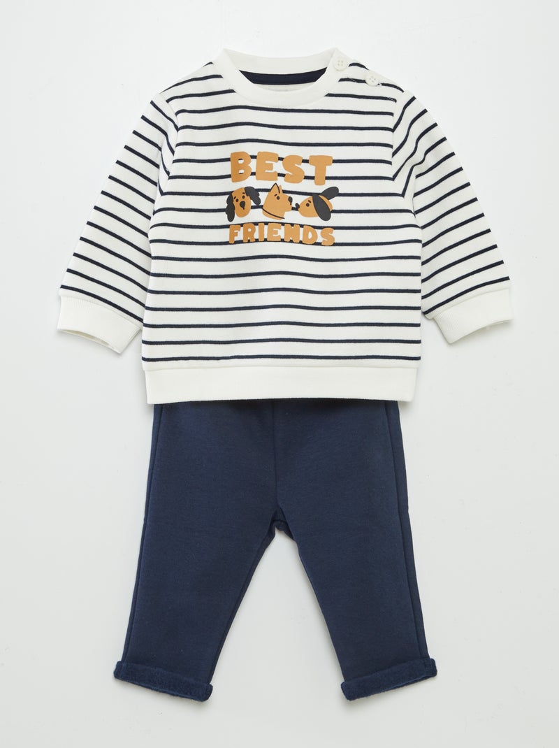 Conjunto sweatshirt estampada + calças de fato de treino BRANCO - Kiabi