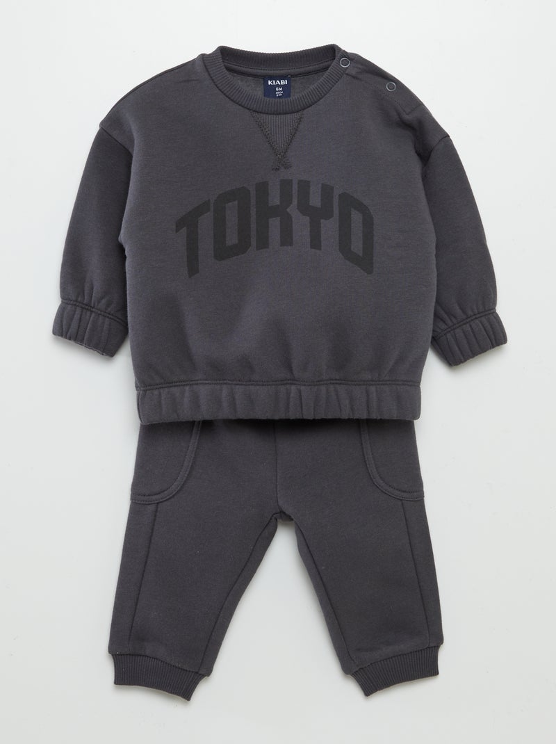 Conjunto sweatshirt estampada + calças em moletão Cinza - Kiabi
