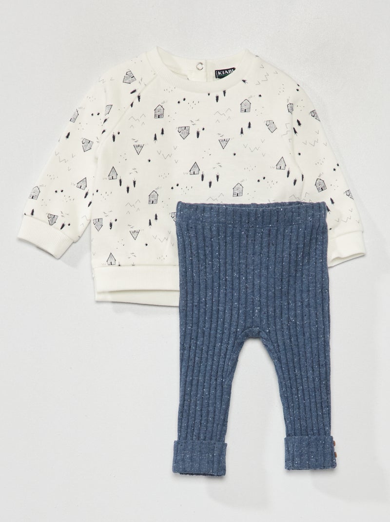 Conjunto sweatshirt estampada + leggings nervuradas BRANCO - Kiabi