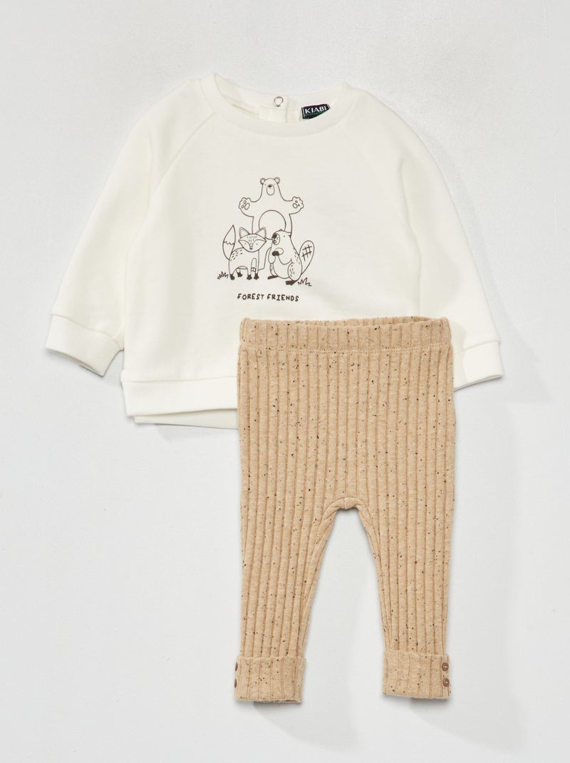 Conjunto sweatshirt estampada + leggings nervuradas BRANCO - Kiabi