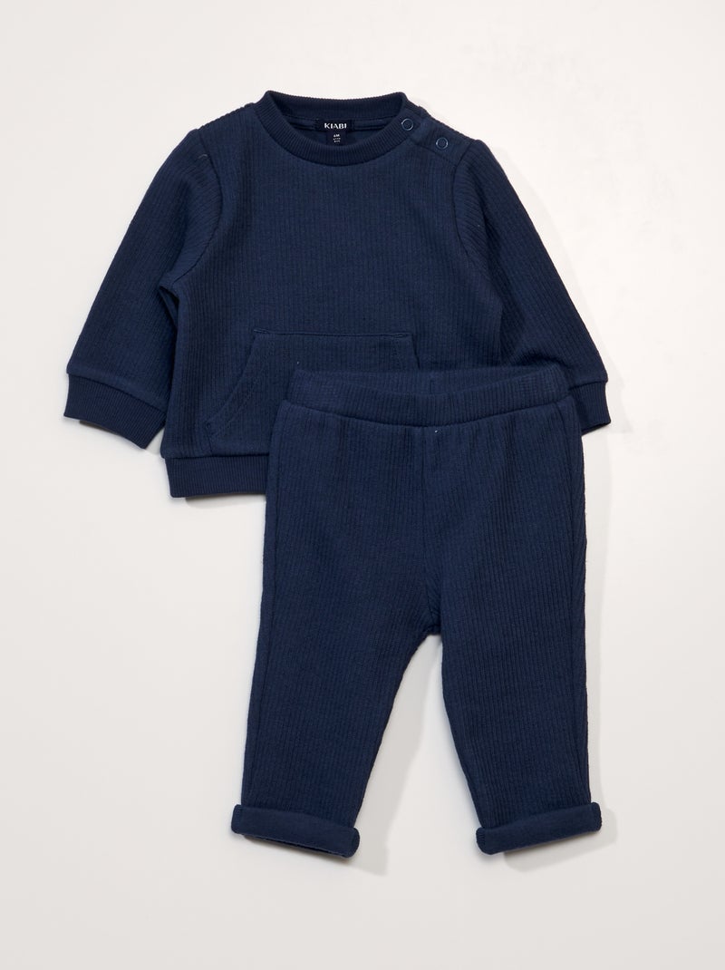 Conjunto sweatshirt + leggings caneladas - 2 peças Azul Escuro - Kiabi