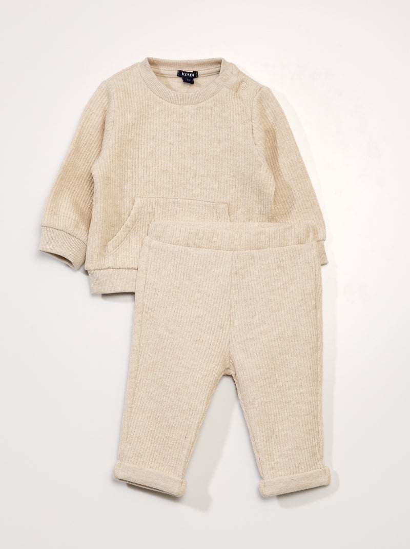 Conjunto sweatshirt + leggings caneladas - 2 peças BEGE - Kiabi