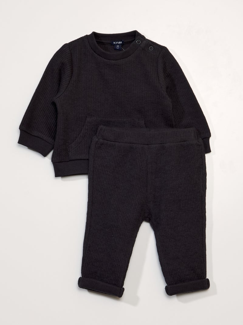 Conjunto sweatshirt + leggings caneladas - 2 peças PRETO - Kiabi