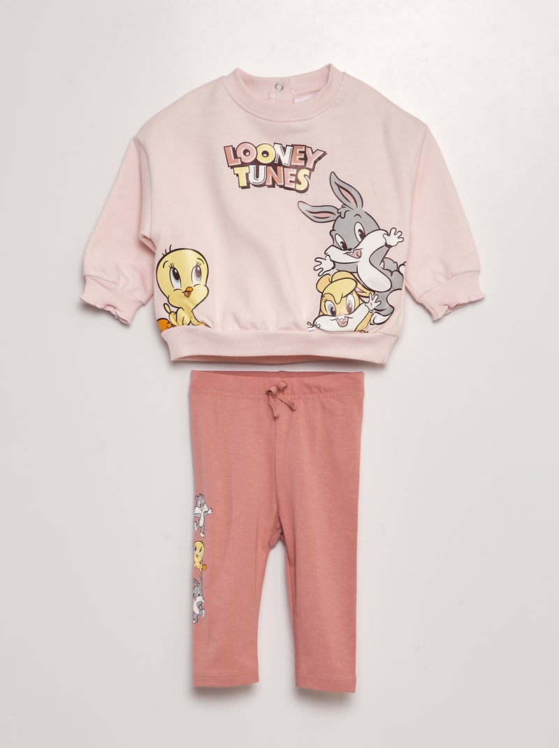 Conjunto sweatshirt + leggings caneladas  'Looney Toons' - 2 peças ROSA - Kiabi