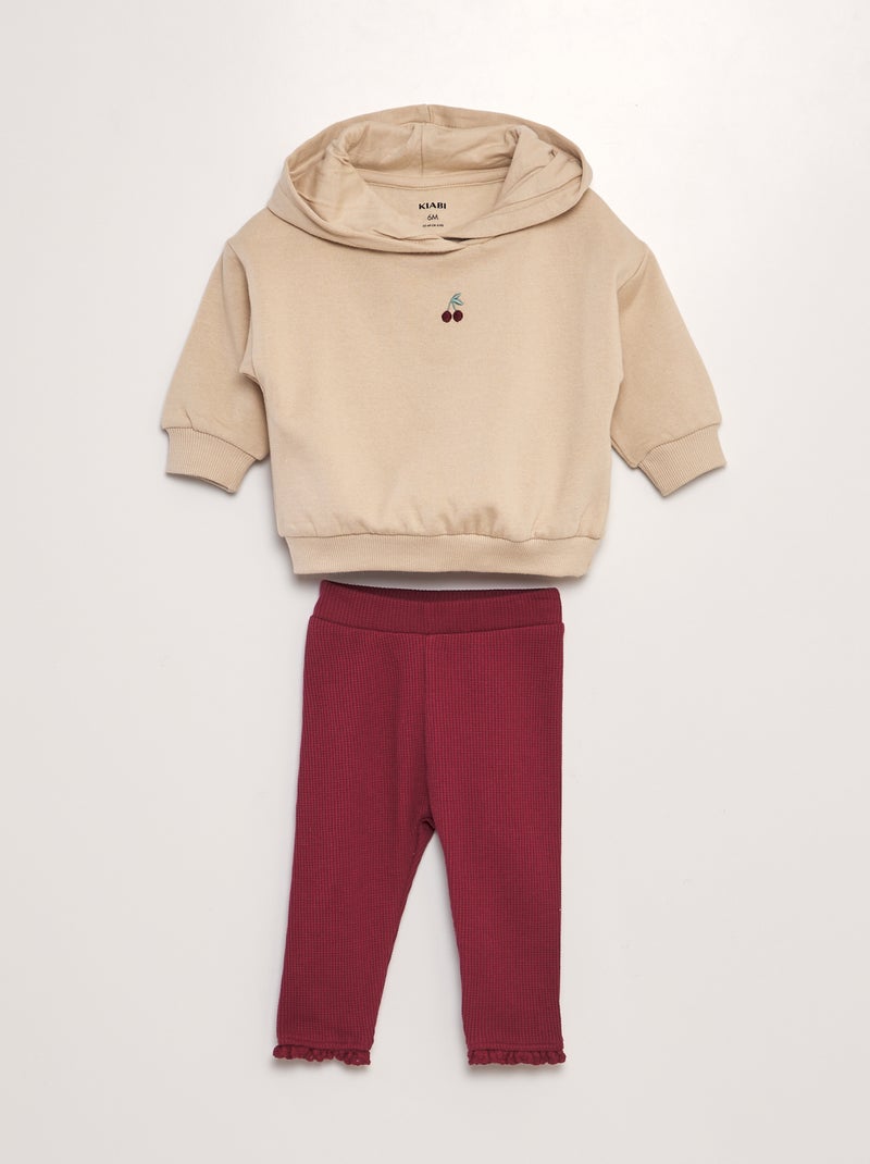 Conjunto sweatshirt + leggings gofradas - 2 peças BEGE - Kiabi