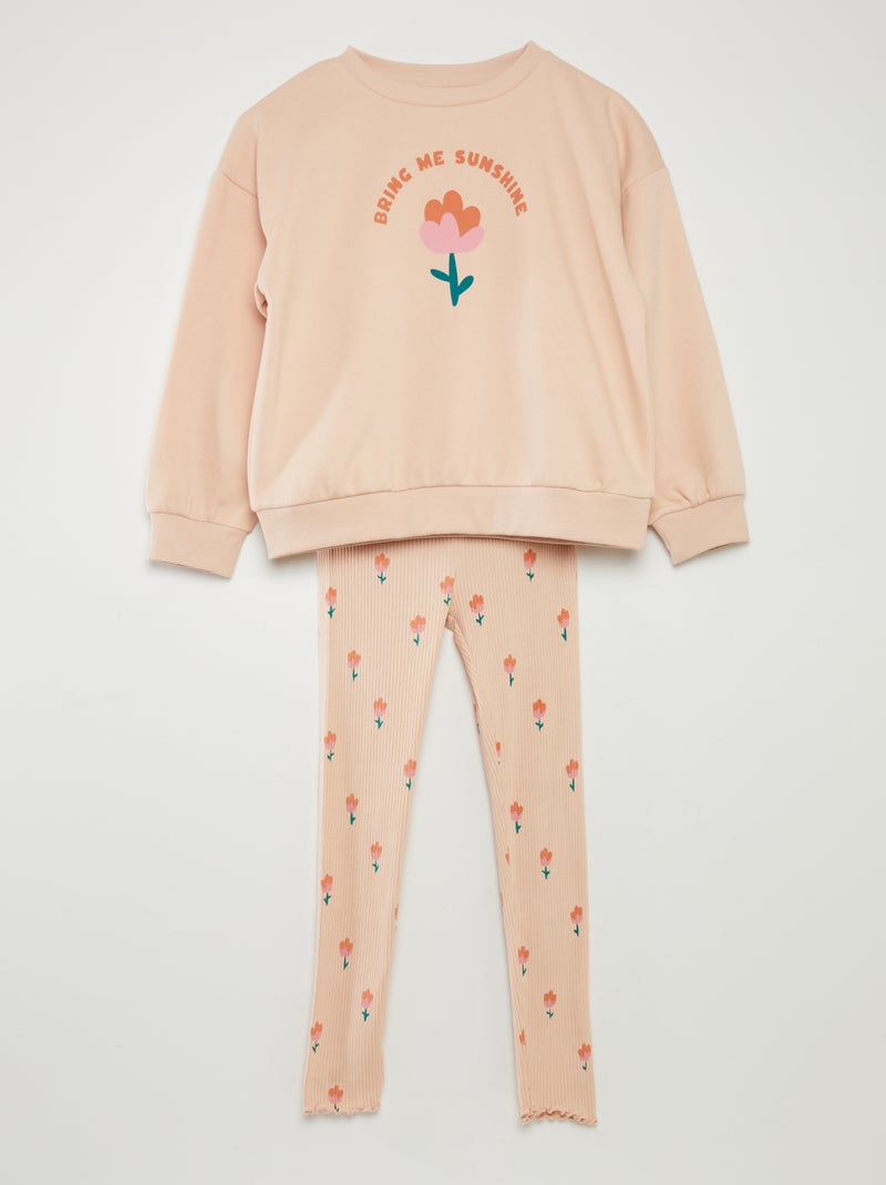 Conjunto sweatshirt + leggings nervuradas  - 2 peças BEGE - Kiabi