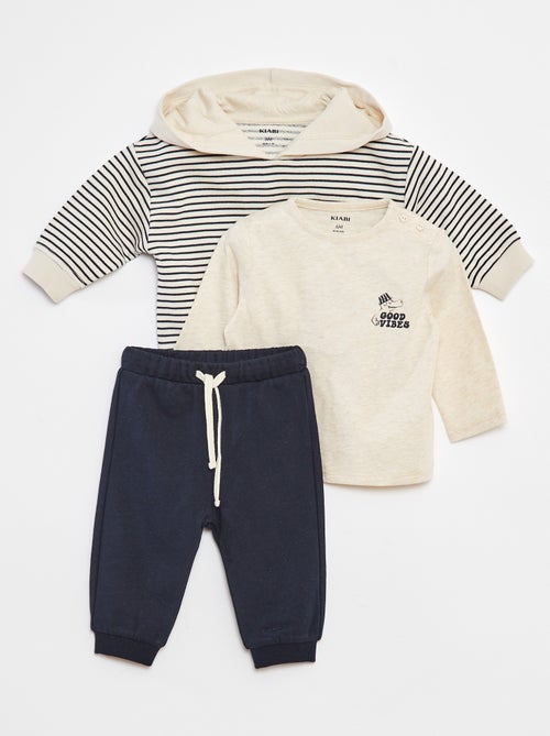 Conjunto sweatshirt + t-shirt + calças de fato de treino - 3 peças - Kiabi