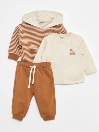 Conjunto sweatshirt + t-shirt + calças de fato de treino - 3 peças