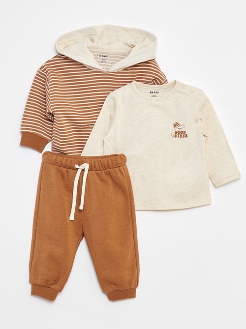 Conjunto sweatshirt + t-shirt + calças de fato de treino - 3 peças - Kiabi