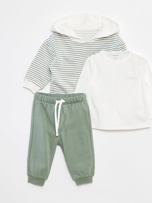 Conjunto sweatshirt + t-shirt + calças de fato de treino - 3 peças - Kiabi