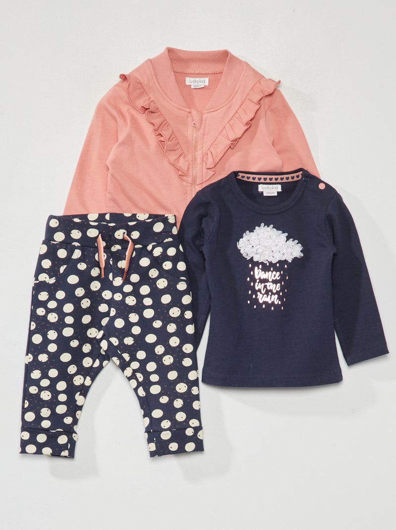 Conjunto sweatshirt + t-shirt + leggings  - 3 peças AZUL - Kiabi