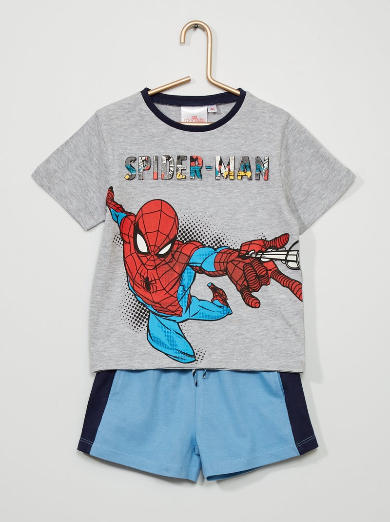 Conjunto t-shirt + bermudas 'Homem-Aranha' Cinza/ Azul - Kiabi