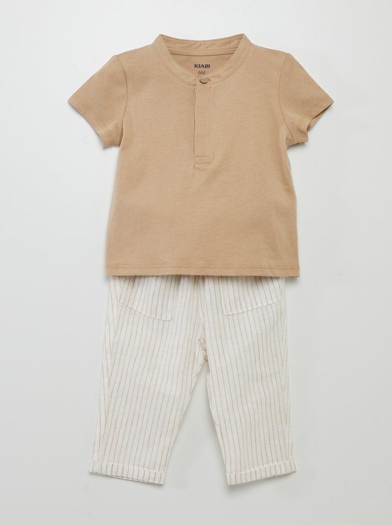Conjunto t-shirt + calças - 2 peças BEGE - Kiabi