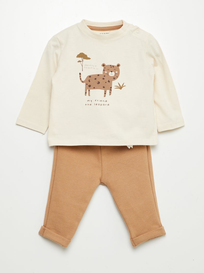 Conjunto t-shirt + calças - 2 peças BEGE - Kiabi