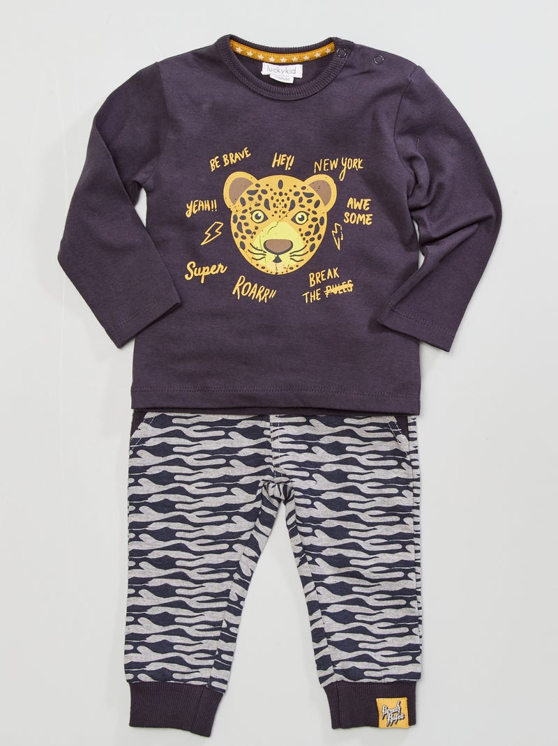 Conjunto t-shirt + calças - 2 peças Cinza - Kiabi