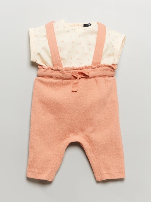 Conjunto t-shirt + calças com alças - 2 peças - Kiabi