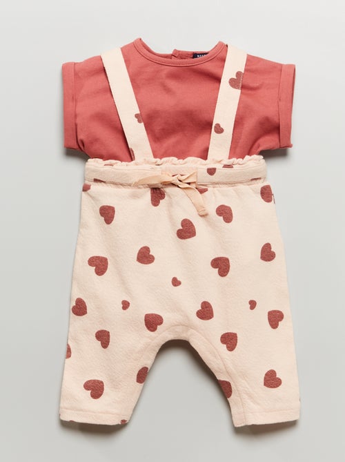 Conjunto t-shirt + calças com alças - 2 peças - Kiabi