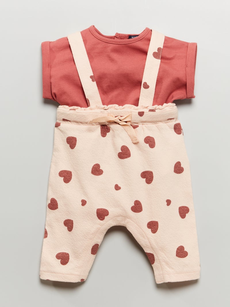 Conjunto t-shirt + calças com alças - 2 peças ROSA - Kiabi