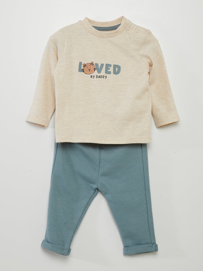 Conjunto t-shirt + calças com estampado BEGE - Kiabi