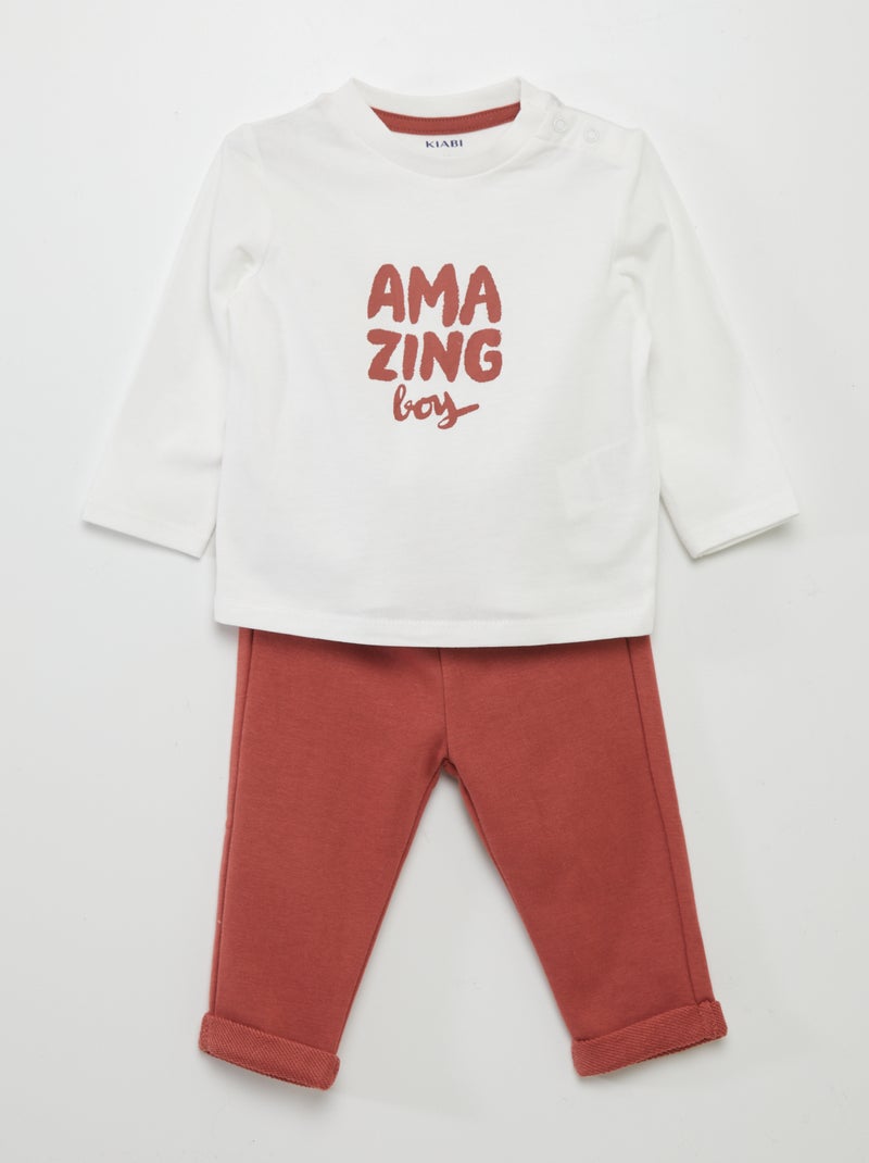 Conjunto t-shirt + calças com estampado BRANCO - Kiabi