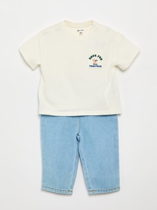 Conjunto t-shirt + calças de ganga - 2 peças - Kiabi