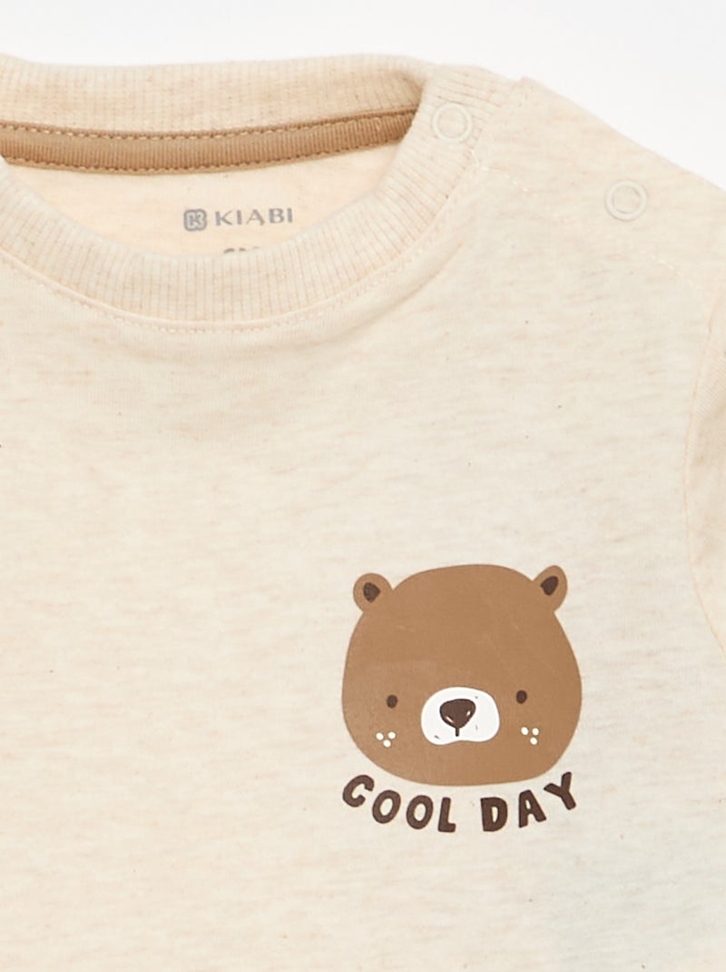 Conjunto t-shirt + Calças de jogging - 2 peças Bege - Kiabi
