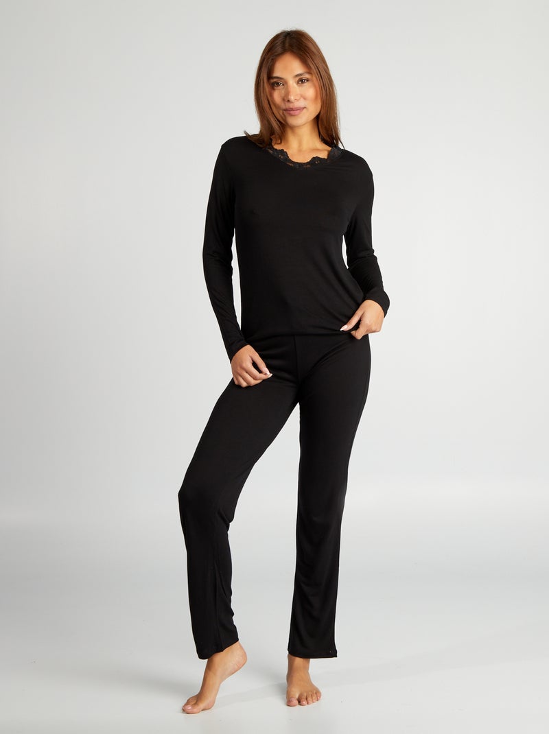 Conjunto t-shirt + calças de pijama - 2 peças Preto - Kiabi