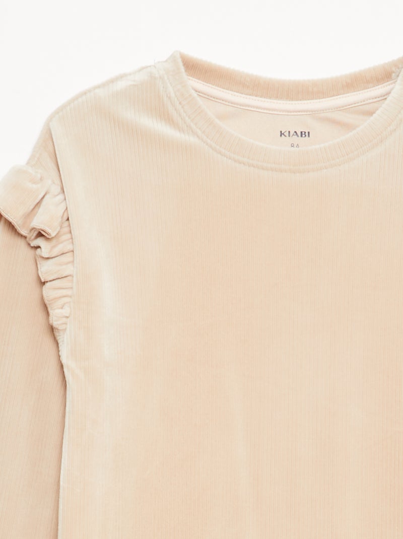 Conjunto t-shirt + calças de veludo - 2 peças Bege - Kiabi