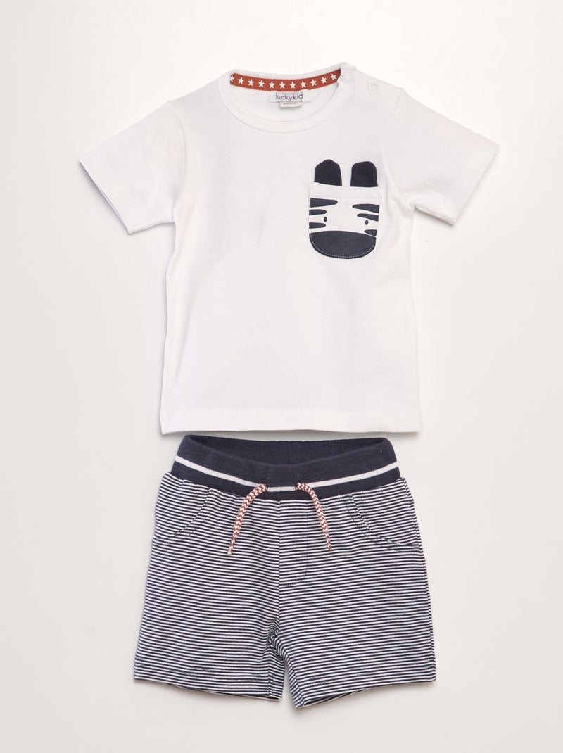 Conjunto t-shirt + calções  - 2 pares BRANCO - Kiabi