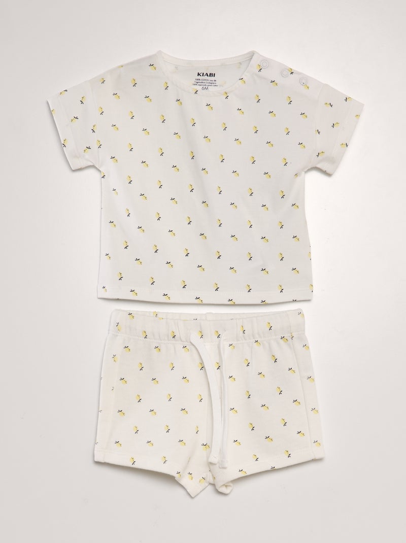 Conjunto t-shirt + calções  - 2 peças  - Unissexo BRANCO - Kiabi
